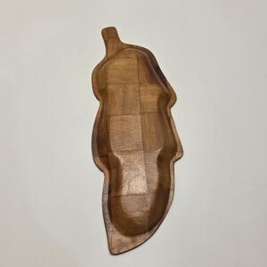 Vintage Crosshatched Woven Pressed Wood Leaf Shaped Tray MCM